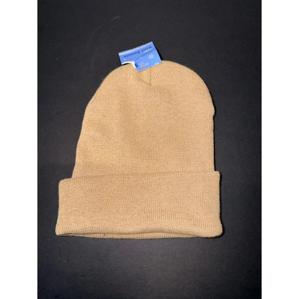 New Women Tan Gold Metallic‎ Shimmer Knit Cuffed Beanie Hat One Size Winter Hat